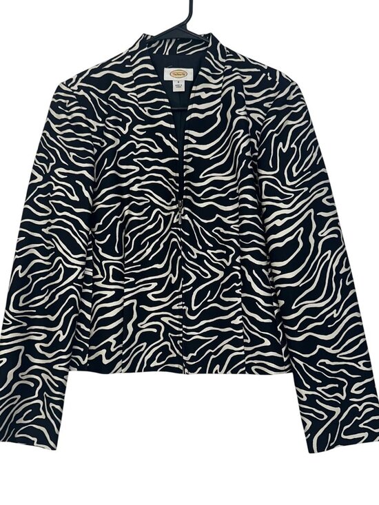Talbots Women SZ 6 Black & White Zebra Print Crop Blazer Jacket Silk/Wool Blend - Picture 1 of 11